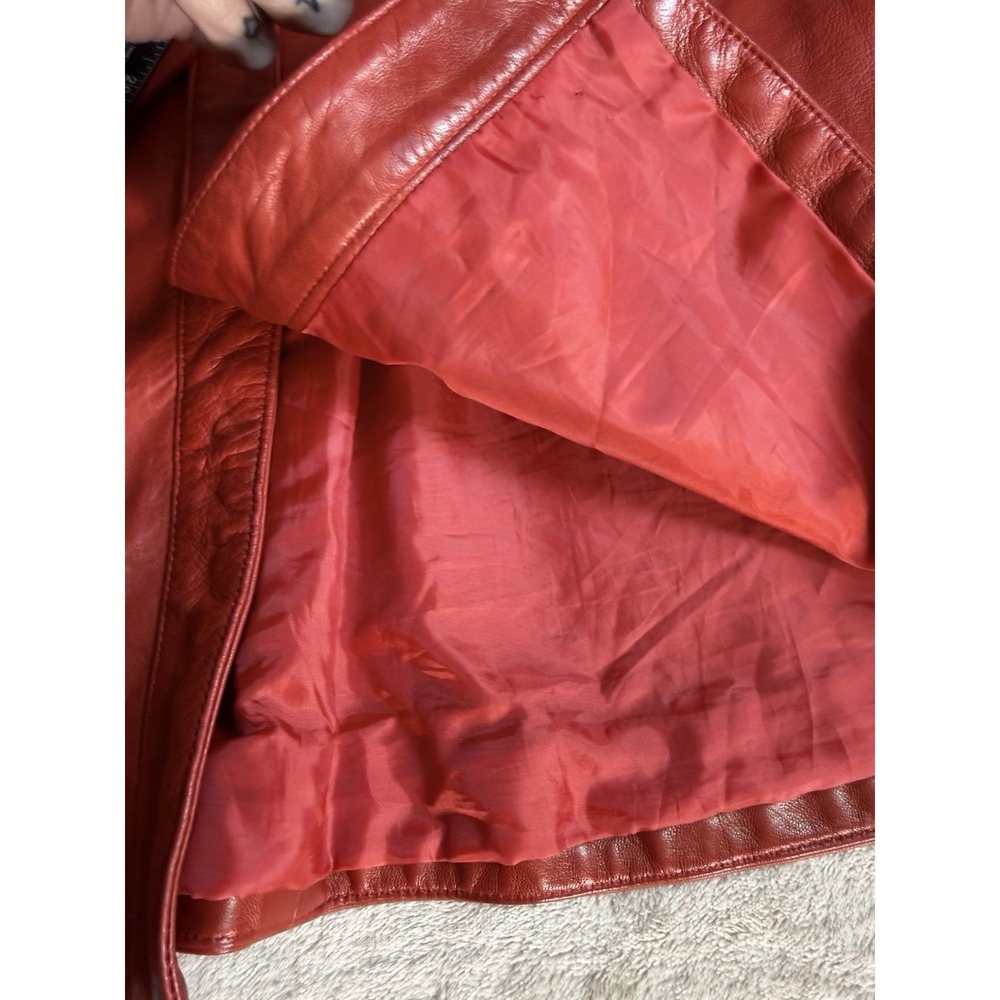 David Hayes Red Leather Shirt Jacket Snap Front Chest Pockets Mens XL - Picture 8 of 16